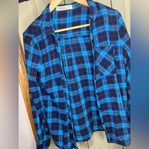 Bluenotes Blue and Red Soft Flannel Plaid Button Up Cozy